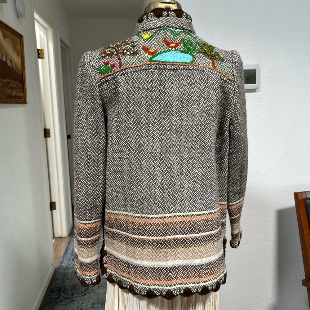 VTG Folk Art Embroidered Woven Wool Blazer Jacket By Frog a la Peche Designer - Picture 2 of 16